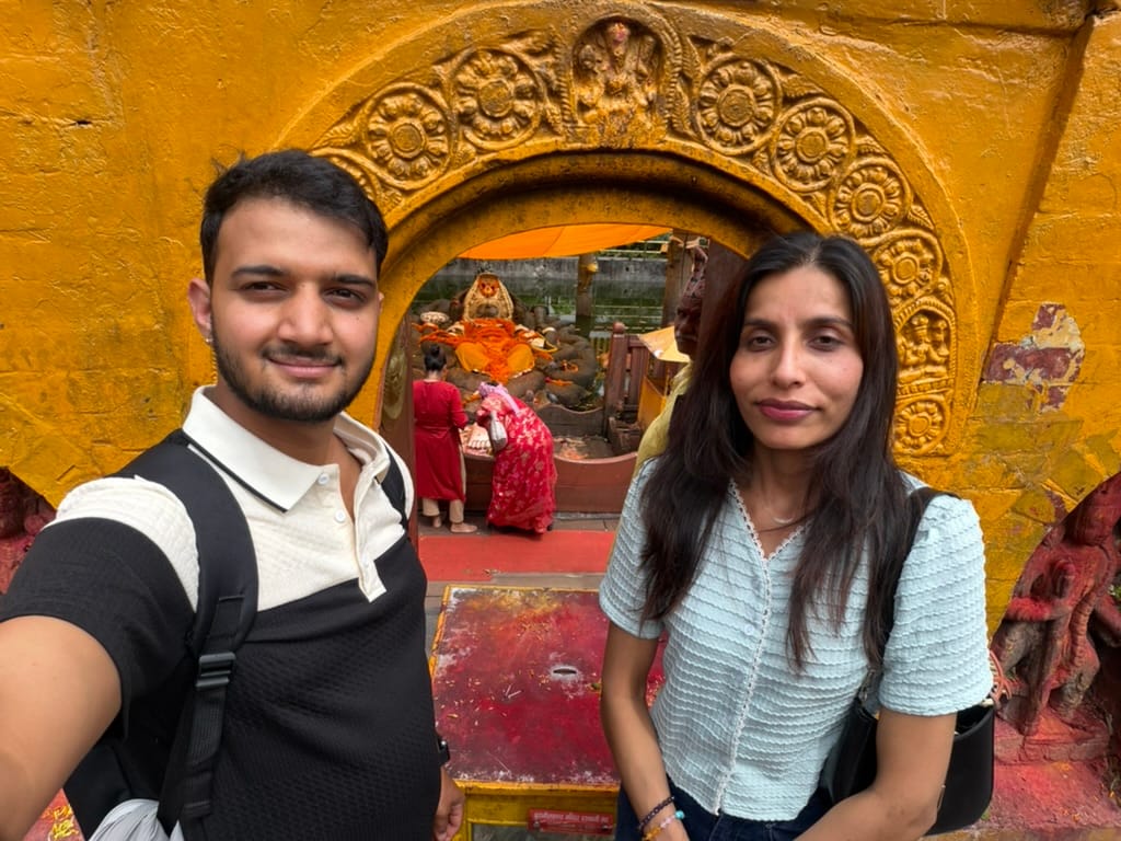 Budhanilkantha, and me grinning like I got away with something.